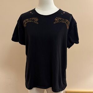 Free People Horsin’ Around Black Tee w/ Tiger Embroidery Size XS